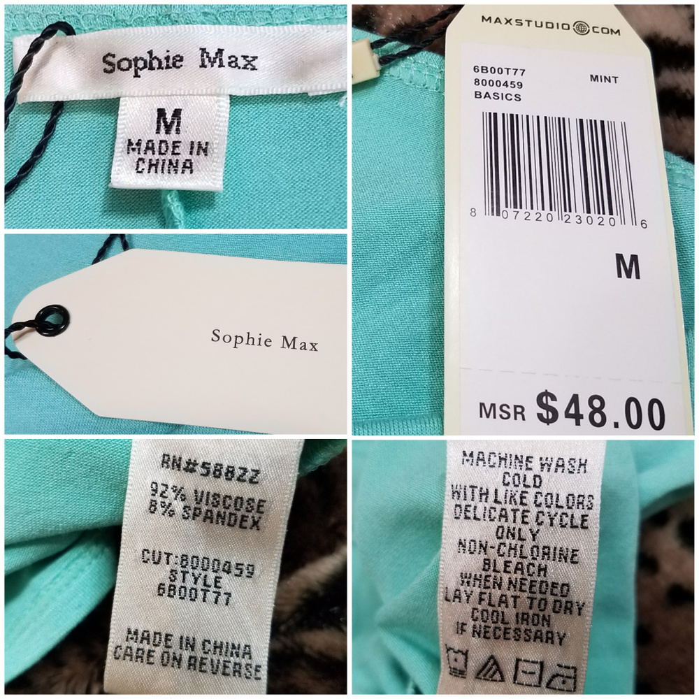 NWT Sophie Max Mint blue green Ruched Dolman short sleeved shirt Top Medium - Picture 6 of 8